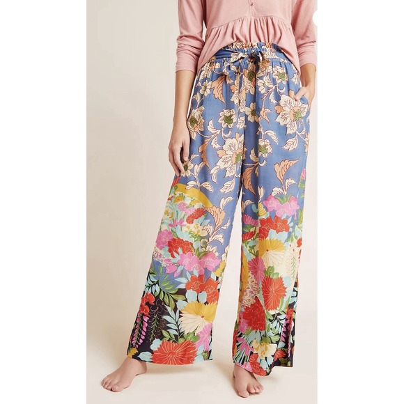 Anthropologie Pants - NEW Anthropologie Leilani Floral Wide Leg Pants Blue Boho Vibrant Trouser Sz M
